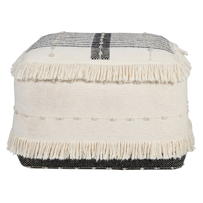 18" White Cotton Striped Pouf Ottoman