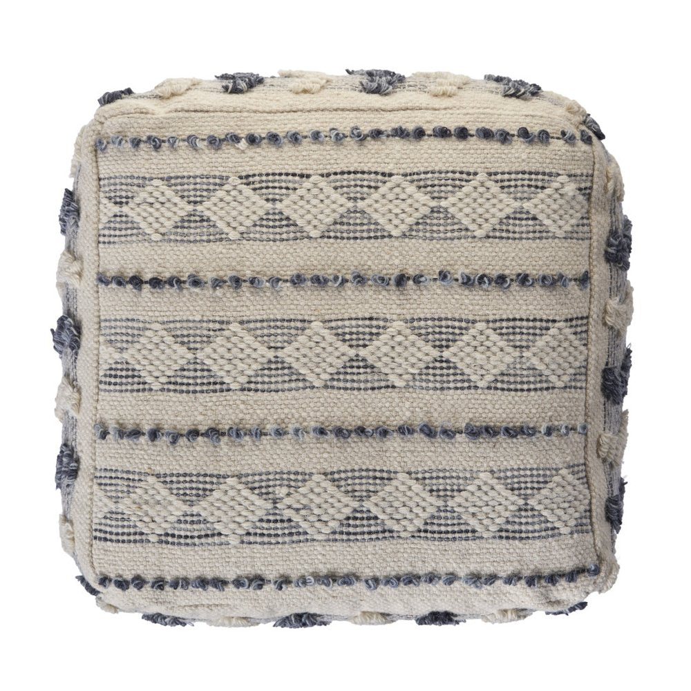 18" Blue Striped Pouf Ottoman