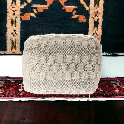 18" Beige Geometric Pouf Ottoman