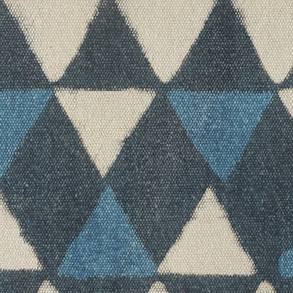 20" Blue Cotton Geometric Pouf Ottoman