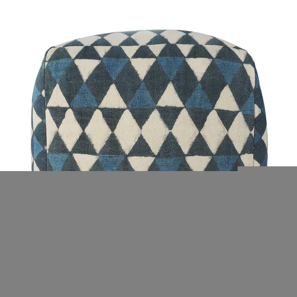 20" Blue Cotton Geometric Pouf Ottoman
