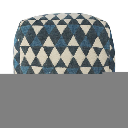 20" Blue Cotton Geometric Pouf Ottoman