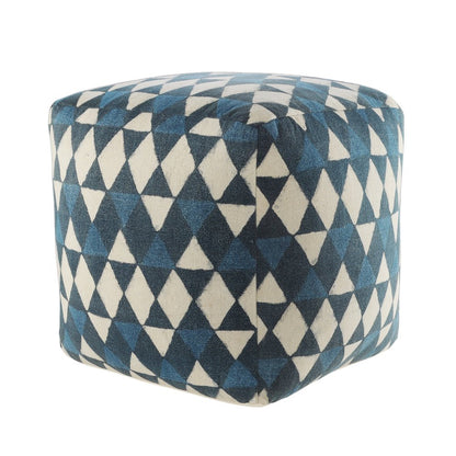 20" Blue Cotton Geometric Pouf Ottoman