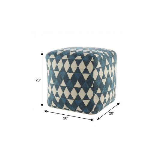20" Blue Cotton Geometric Pouf Ottoman