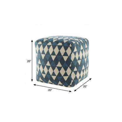 20" Blue Cotton Geometric Pouf Ottoman