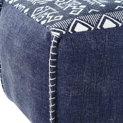 18" Blue Cotton Geometric Pouf Ottoman