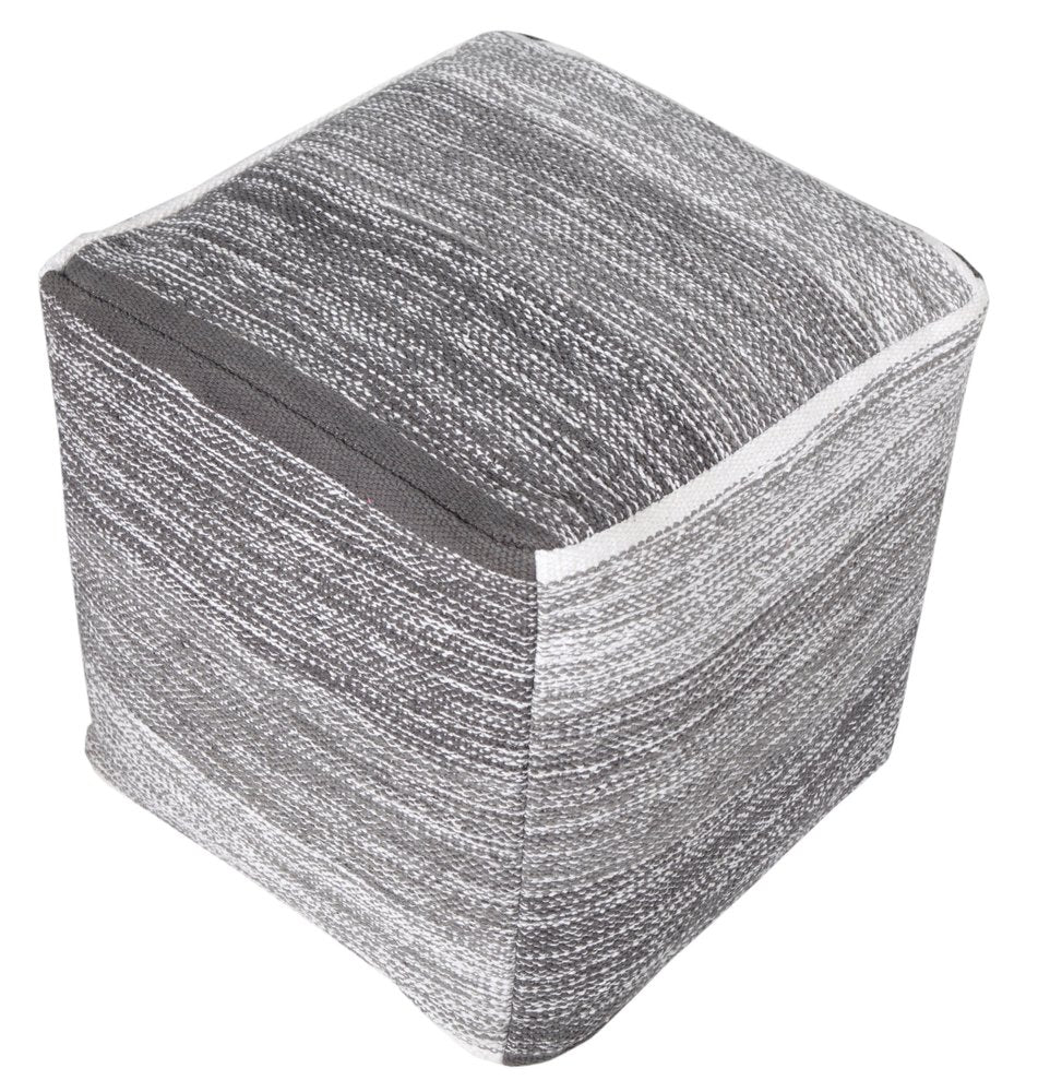 16" Gray Cotton Striped Pouf Ottoman