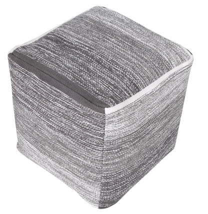 16" Gray Cotton Striped Pouf Ottoman