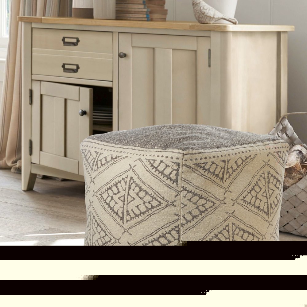 20" Beige Cotton Tribal Pouf Ottoman