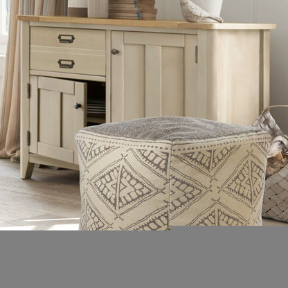 20" Beige Cotton Tribal Pouf Ottoman