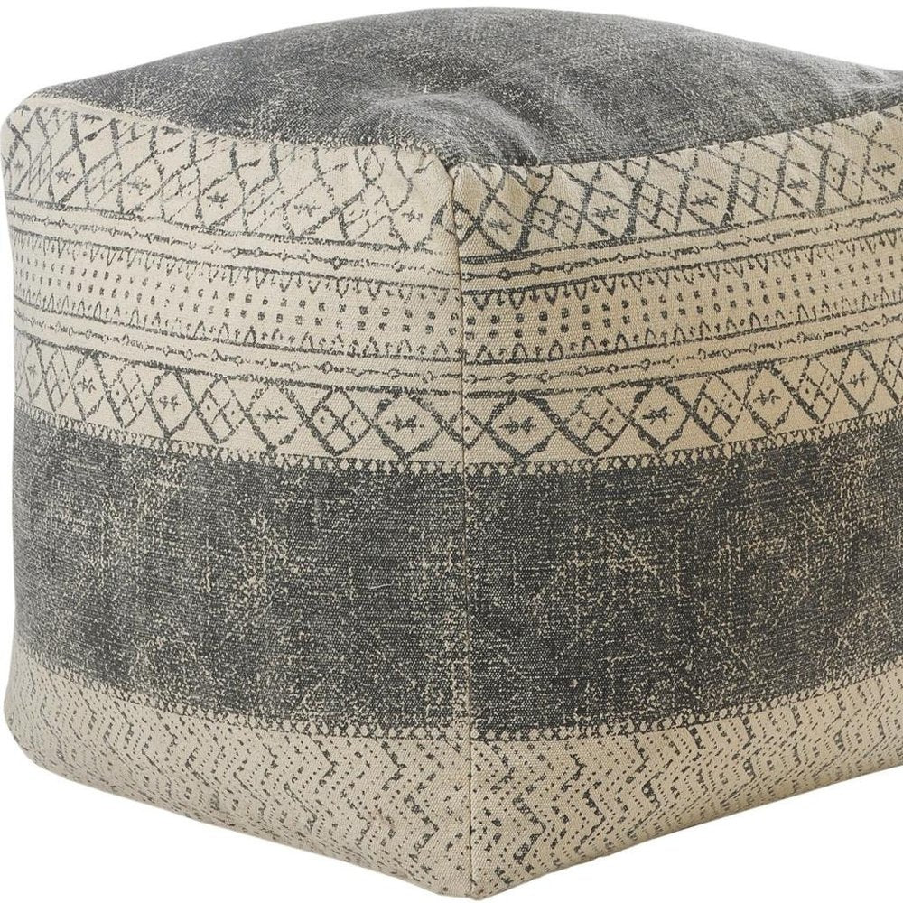 20" Cream Cotton Tribal Pouf Ottoman