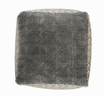 20" Cream Cotton Tribal Pouf Ottoman