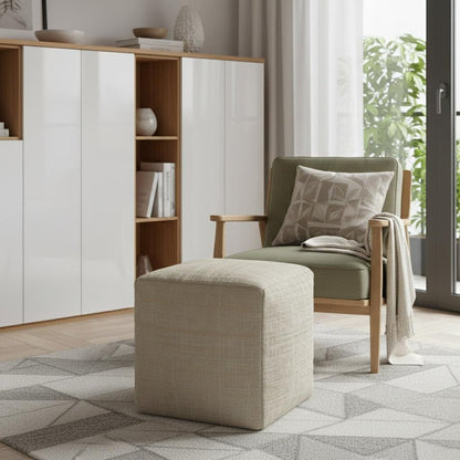 18" Beige Abstract Pouf Ottoman