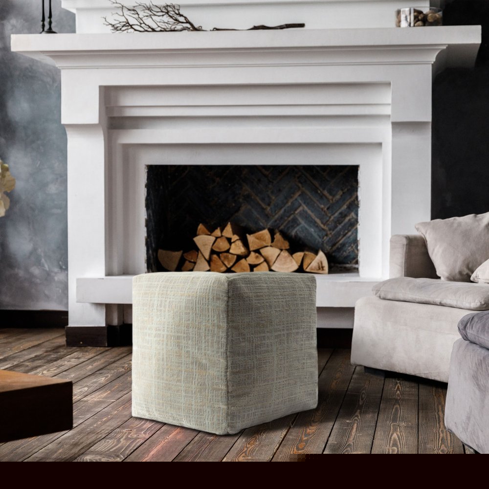 18" Beige Abstract Pouf Ottoman