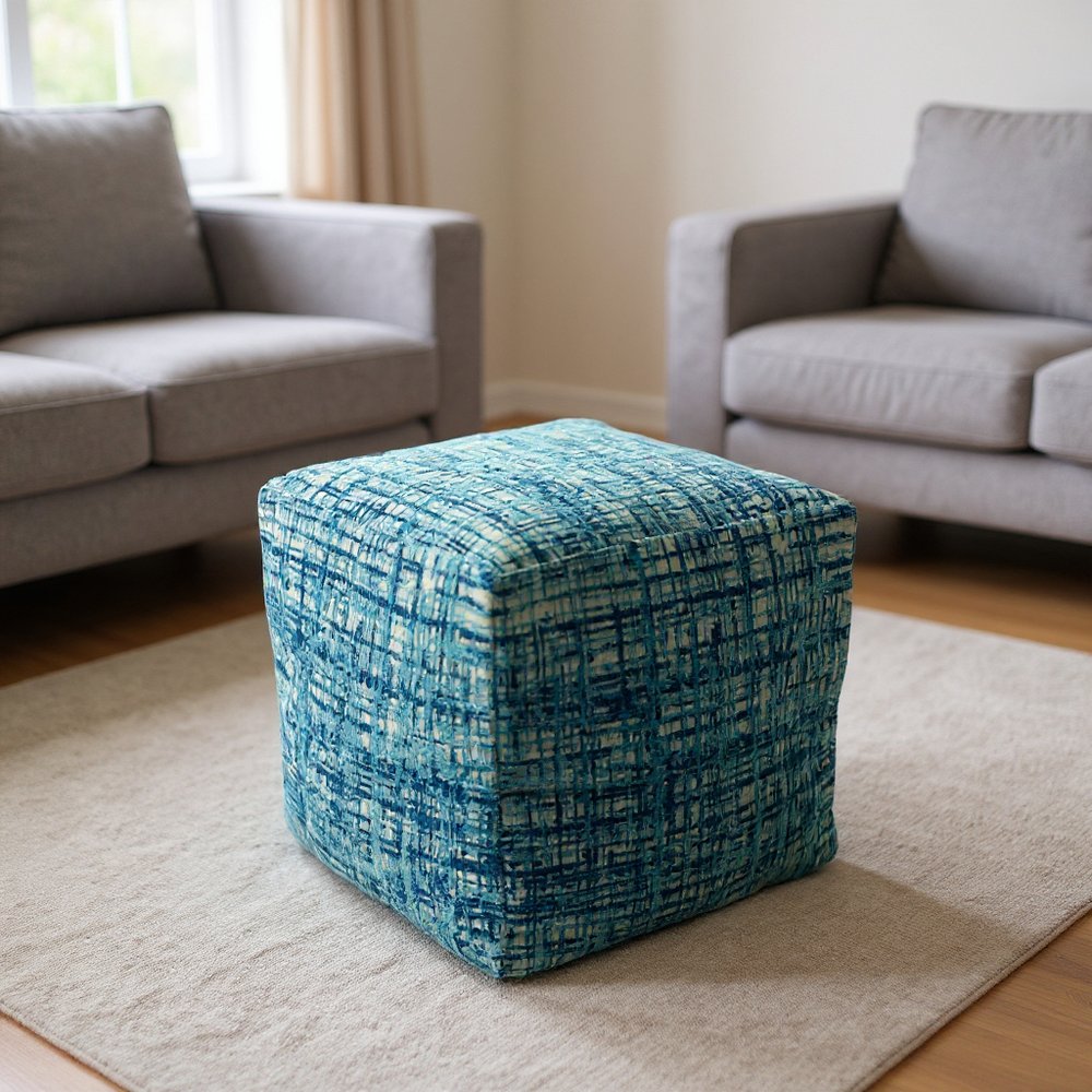 18" Beige Abstract Pouf Ottoman
