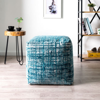 18" Beige Abstract Pouf Ottoman
