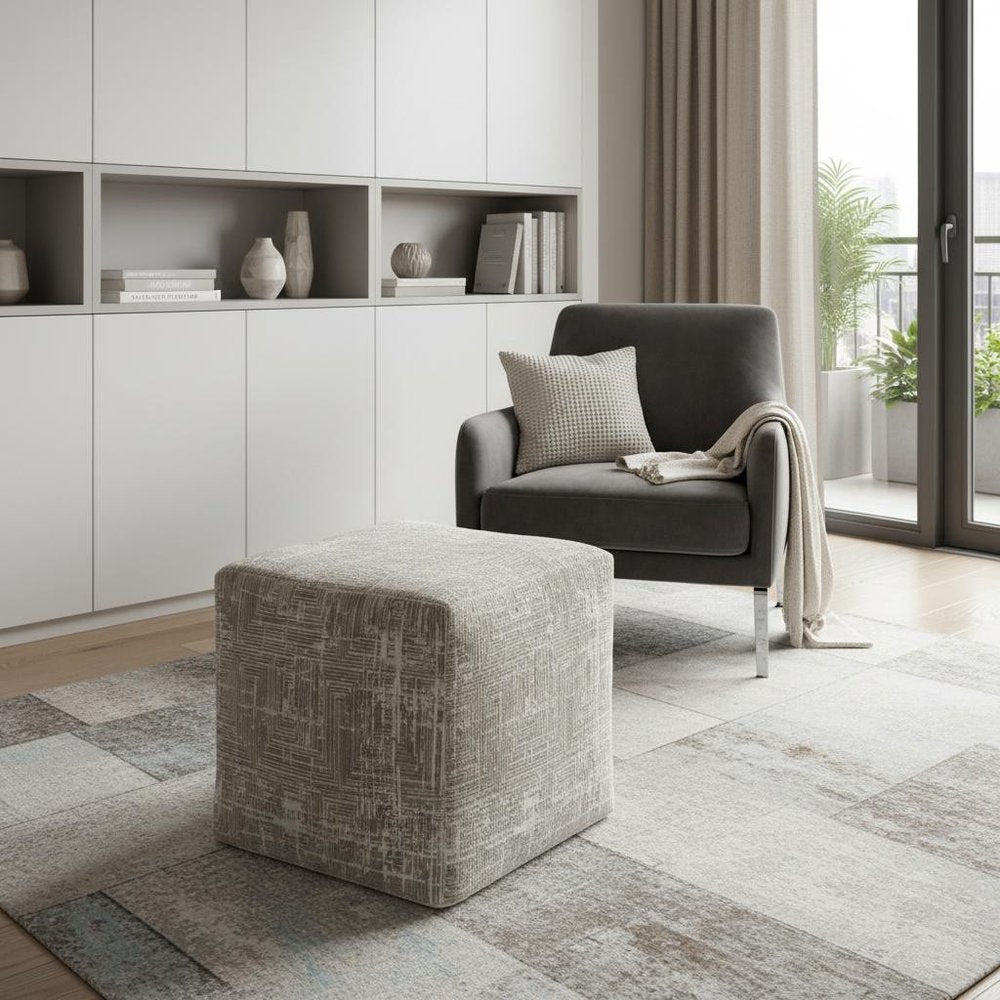 18" Gray Geometric Pouf Ottoman