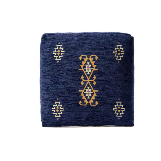 18" Blue Medallion Pouf Ottoman