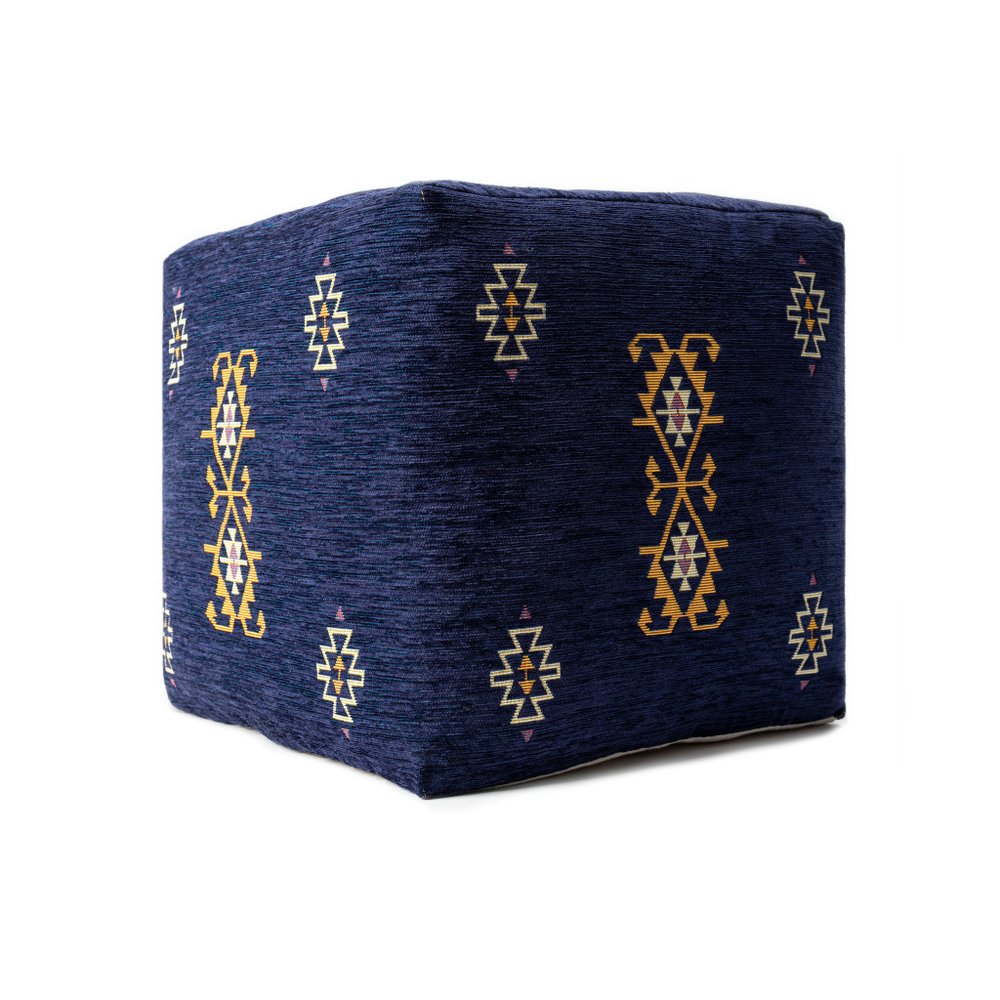 18" Blue Medallion Pouf Ottoman