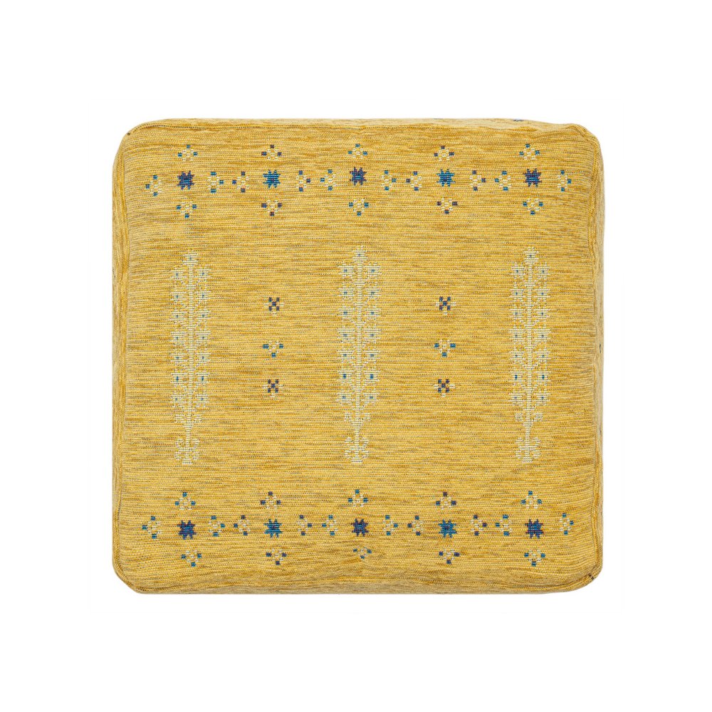 18" Yellow Abstract Pouf Ottoman