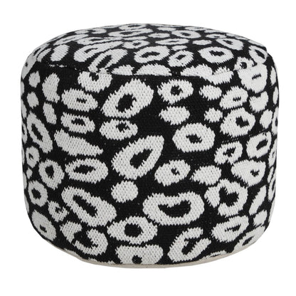 18" Black Cylinder Abstract Pouf Ottoman
