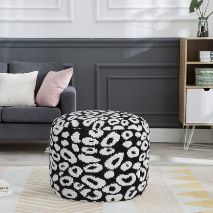 18" Black Cylinder Abstract Pouf Ottoman