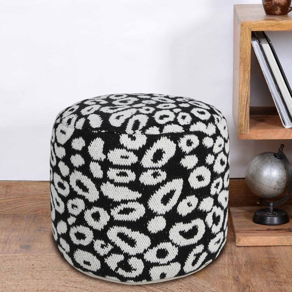 18" Black Cylinder Abstract Pouf Ottoman