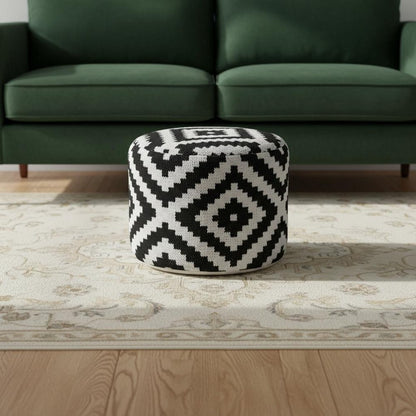 18" Black Cylinder Geometric Pouf Ottoman