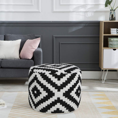 18" Black Cylinder Geometric Pouf Ottoman