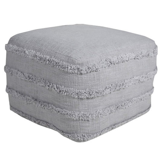 18" Cream Cotton Tufted Cube Striped Pouf Ottoman