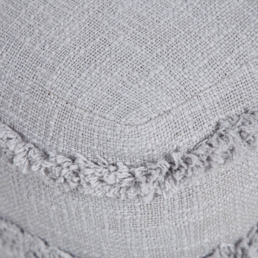 18" Cream Cotton Tufted Striped Cube Pouf Ottoman