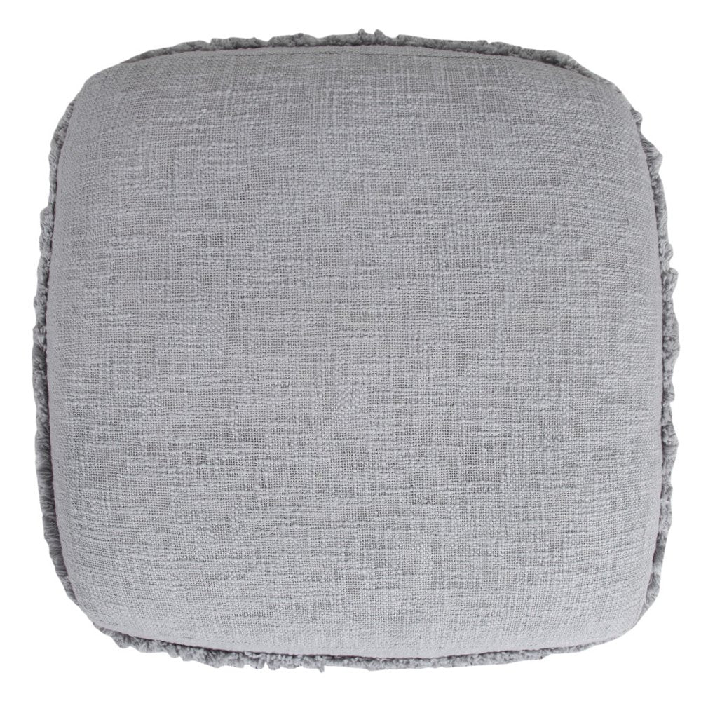 18" Cream Cotton Tufted Cube Striped Pouf Ottoman