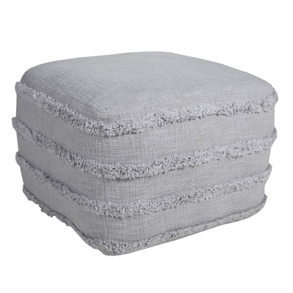 18" Cream Cotton Tufted Cube Striped Pouf Ottoman