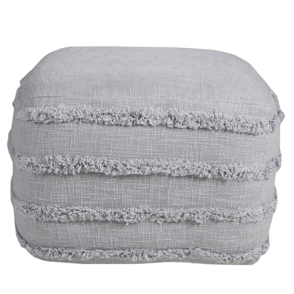 18" Cream Cotton Tufted Cube Striped Pouf Ottoman