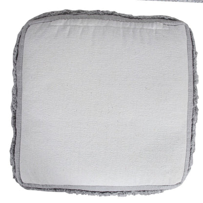 18" Cream Cotton Tufted Cube Striped Pouf Ottoman