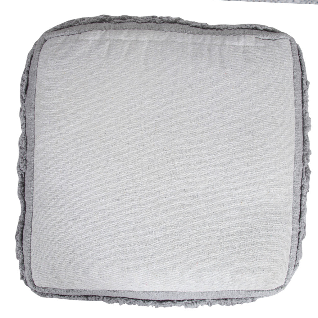 18" Cream Cotton Tufted Cube Striped Pouf Ottoman