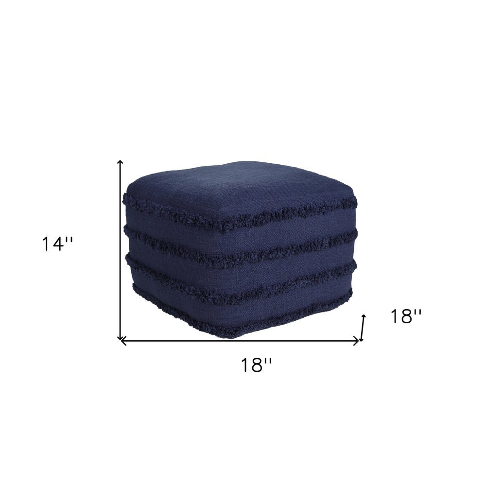 18" Cream Cotton Tufted Cube Striped Pouf Ottoman