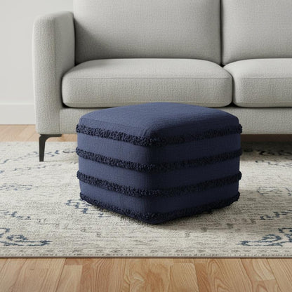 18" Cream Cotton Tufted Cube Striped Pouf Ottoman