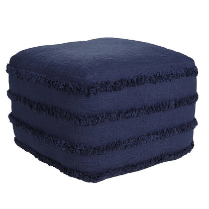 18" Cream Cotton Tufted Cube Striped Pouf Ottoman