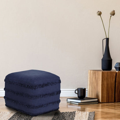 18" Cream Cotton Tufted Cube Striped Pouf Ottoman