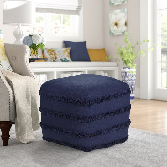 18" Gray Cotton Striped Pouf Ottoman