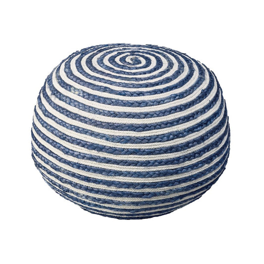 20" Gray Cotton Blend Striped Round Pouf Ottoman