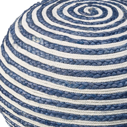 20" Blue Cotton Blend Round Striped Pouf Ottoman