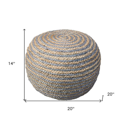20" White Cotton Blend Round Striped Pouf Ottoman