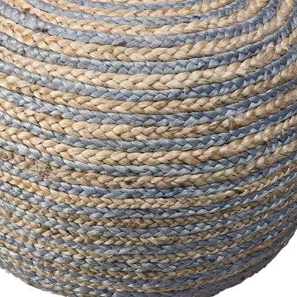 20" White Cotton Blend Round Striped Pouf Ottoman
