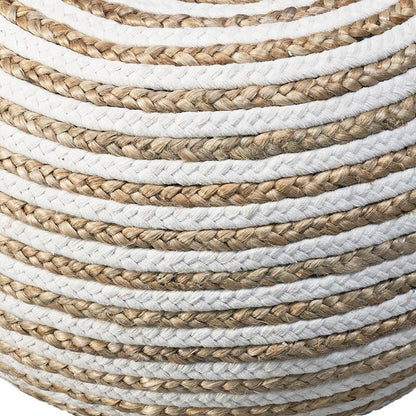 20" Gray Cotton Blend Striped Round Pouf Ottoman