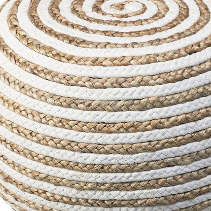 20" White Cotton Blend Round Striped Pouf Ottoman