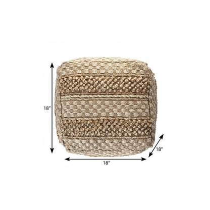 18" Tan Striped Pouf Ottoman