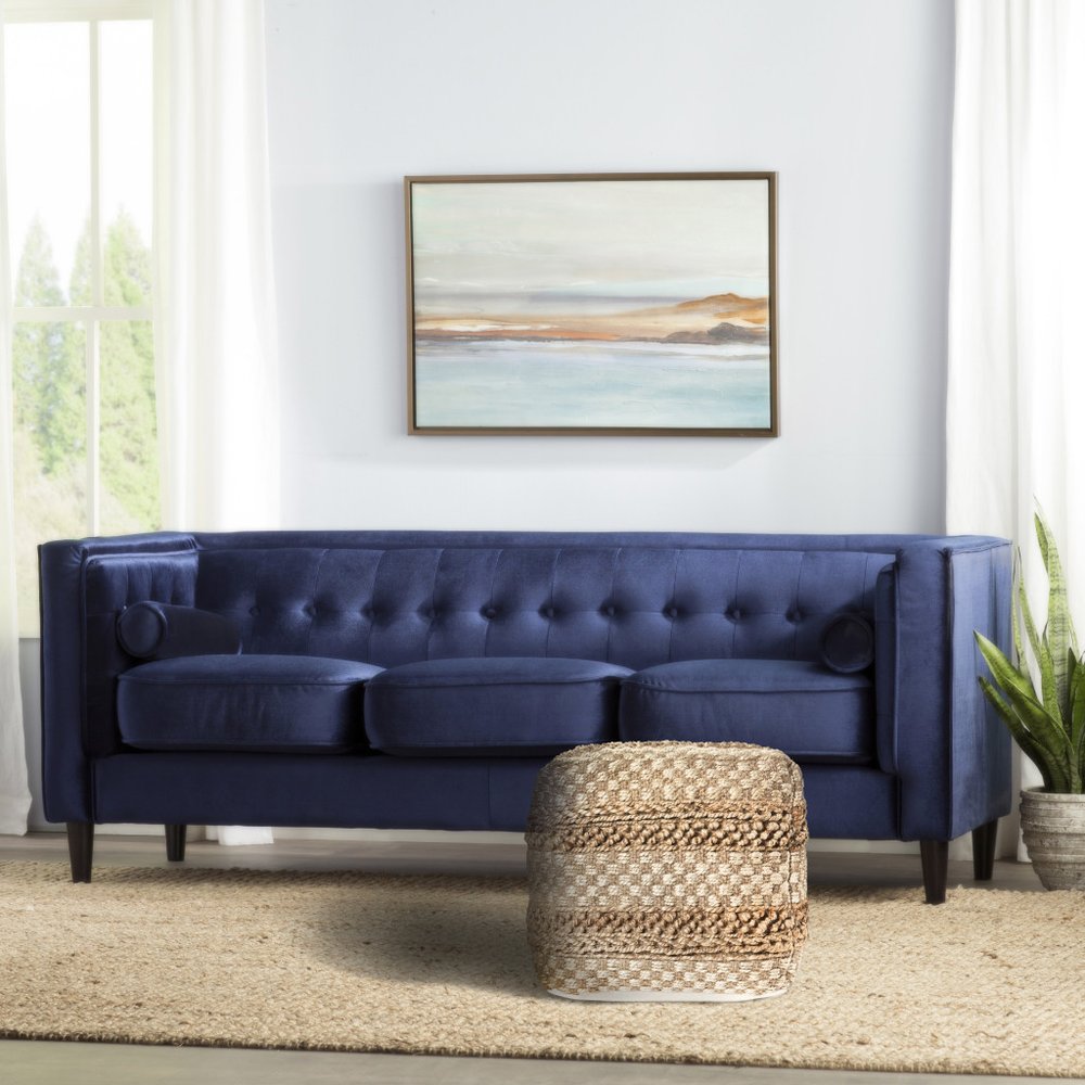 18" Tan Striped Pouf Ottoman