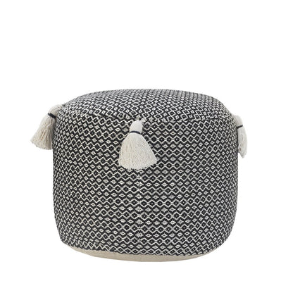 18" Black Cotton Cylinder Geometric Pouf Ottoman